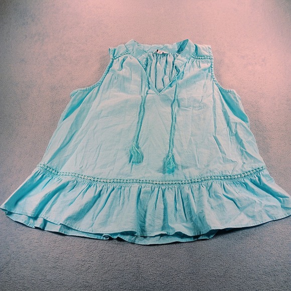 crown & ivy Tops - Crown & Ivy Women Sleeveless Peplum Top Turquoise Large Linen Blend Tassel